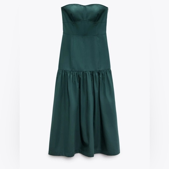 Zara Green Strapless Sweetheart Neckline Fit and Flare Maxi Dress XS - Picture 1 of 7